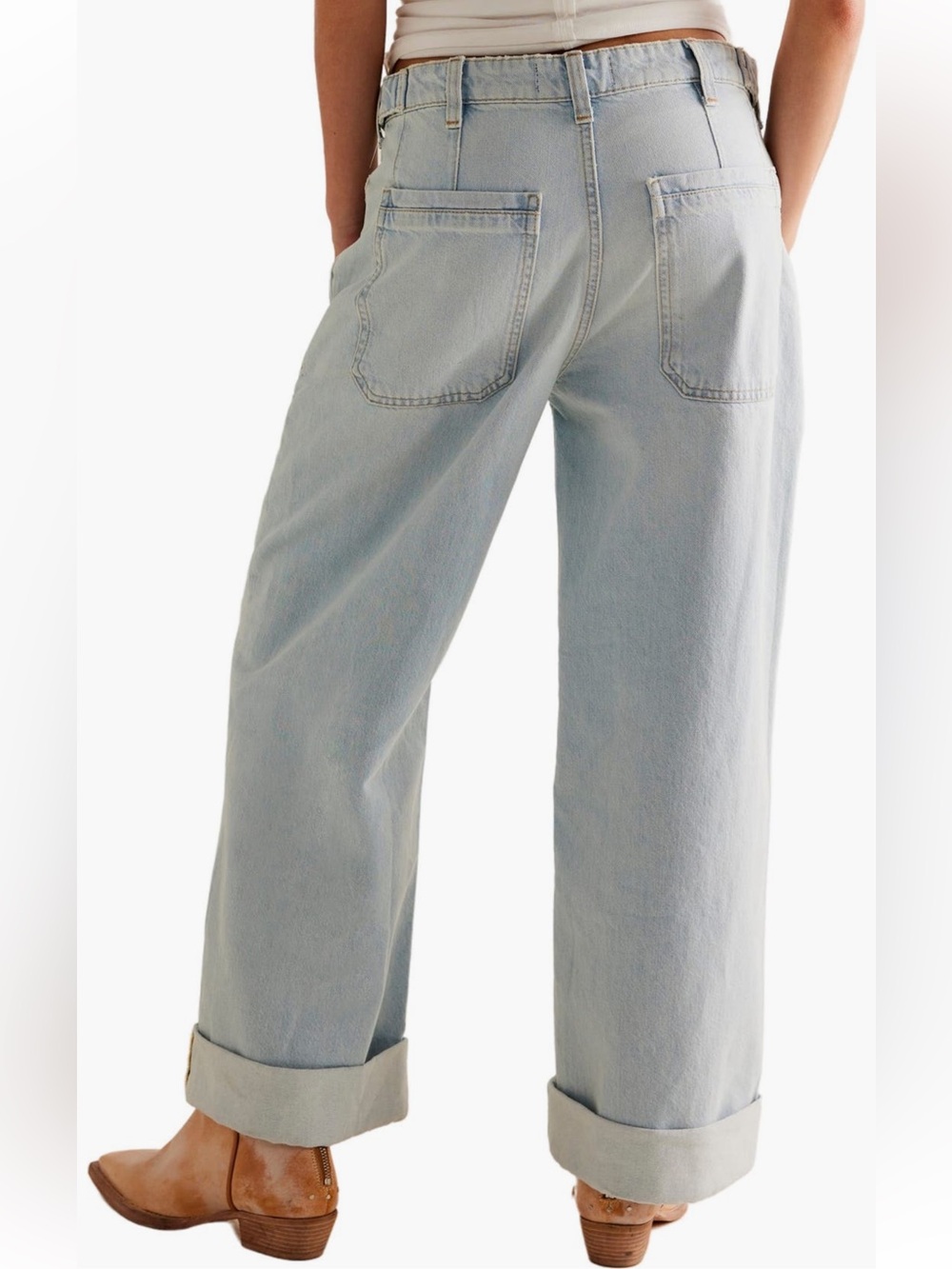 Free People Palmer Cuffed Pale Blue Wide-Leg Jeans 27 - Picture 3 of 10